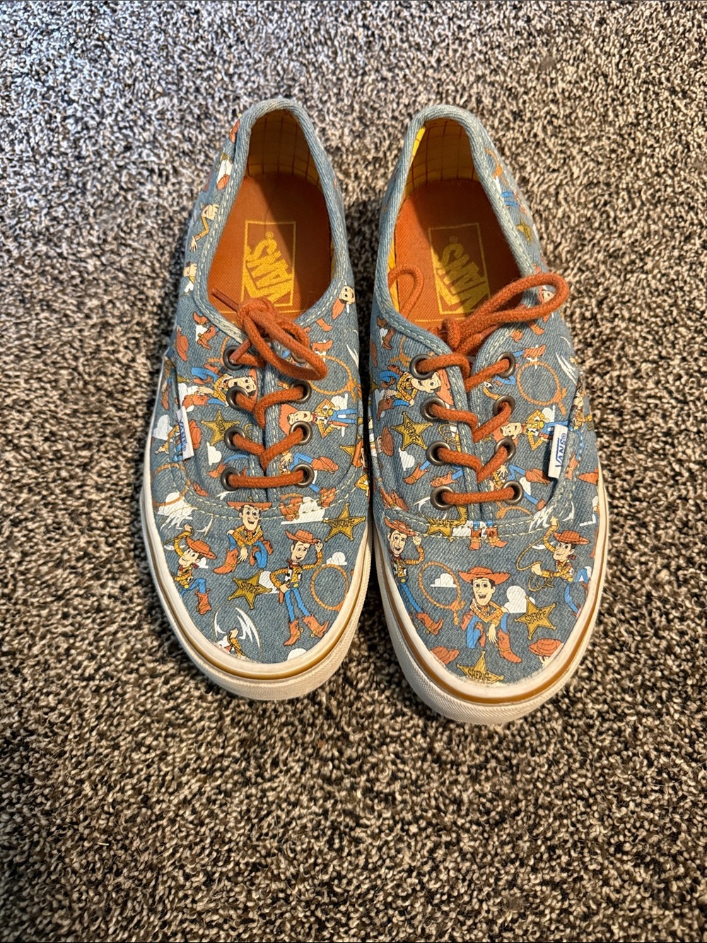 Vans Blue Denim Woody Graphic Low-Top Sneakers with Orange Laces